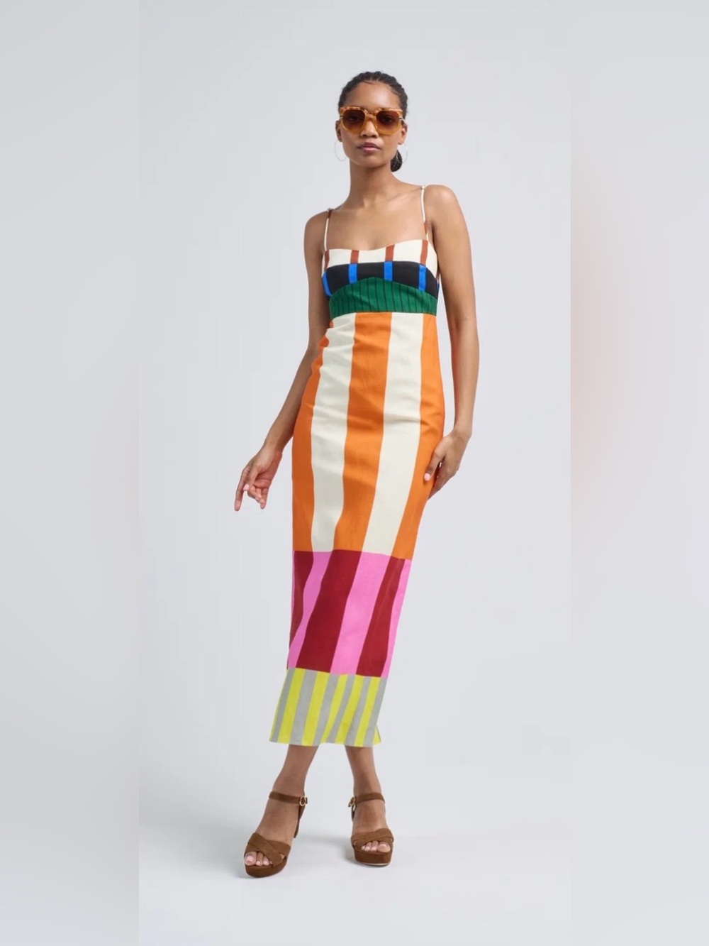 Multicolor Stripe Midi/Spaghetti Straps- Sz M-Printed Design- like Paloma Dres - Picture 5 of 6